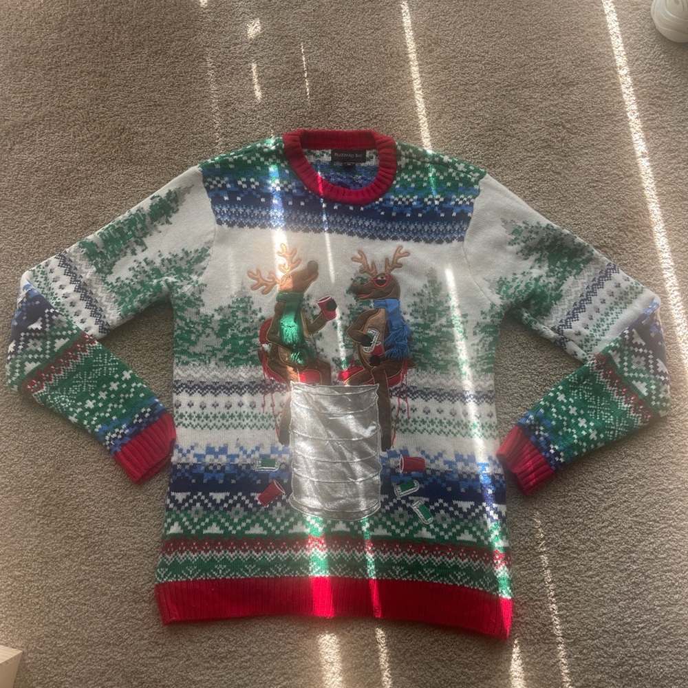 & Other Stories Holiday Reindeer Sweater - Green, Red, White